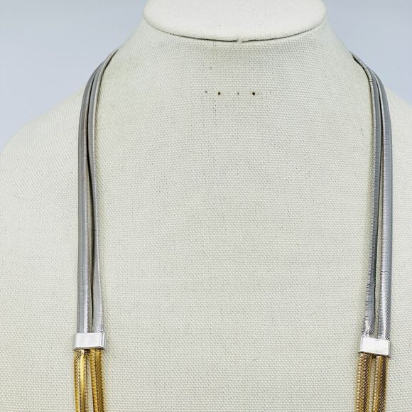 Ann Taylor LOFT Necklace Layered Chain Mixed Tone Modernist Jewelry - Picture 4 of 9